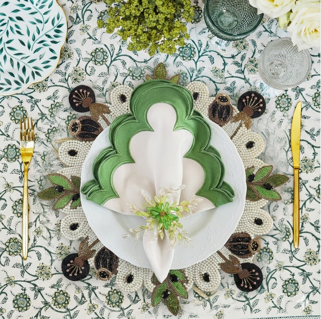 Olive Beaded placemat, Set of 2