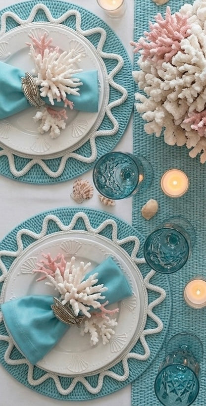 The Ocean Beaded placemat in White, Set of 2