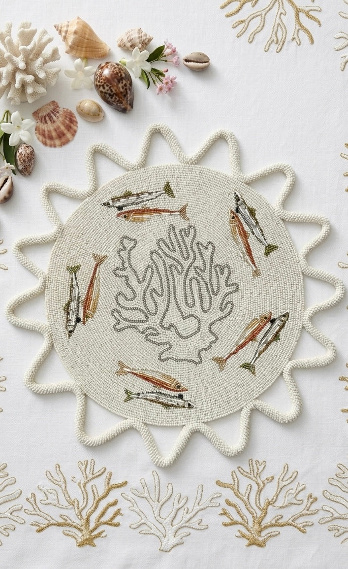 The Ocean Beaded placemat in White, Set of 2