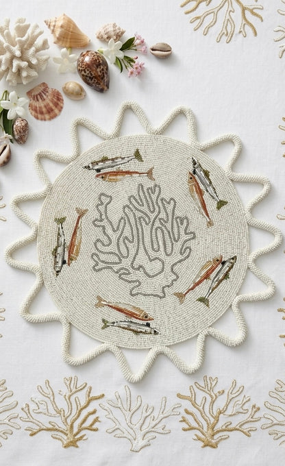The Ocean Beaded placemat in White, Set of 2
