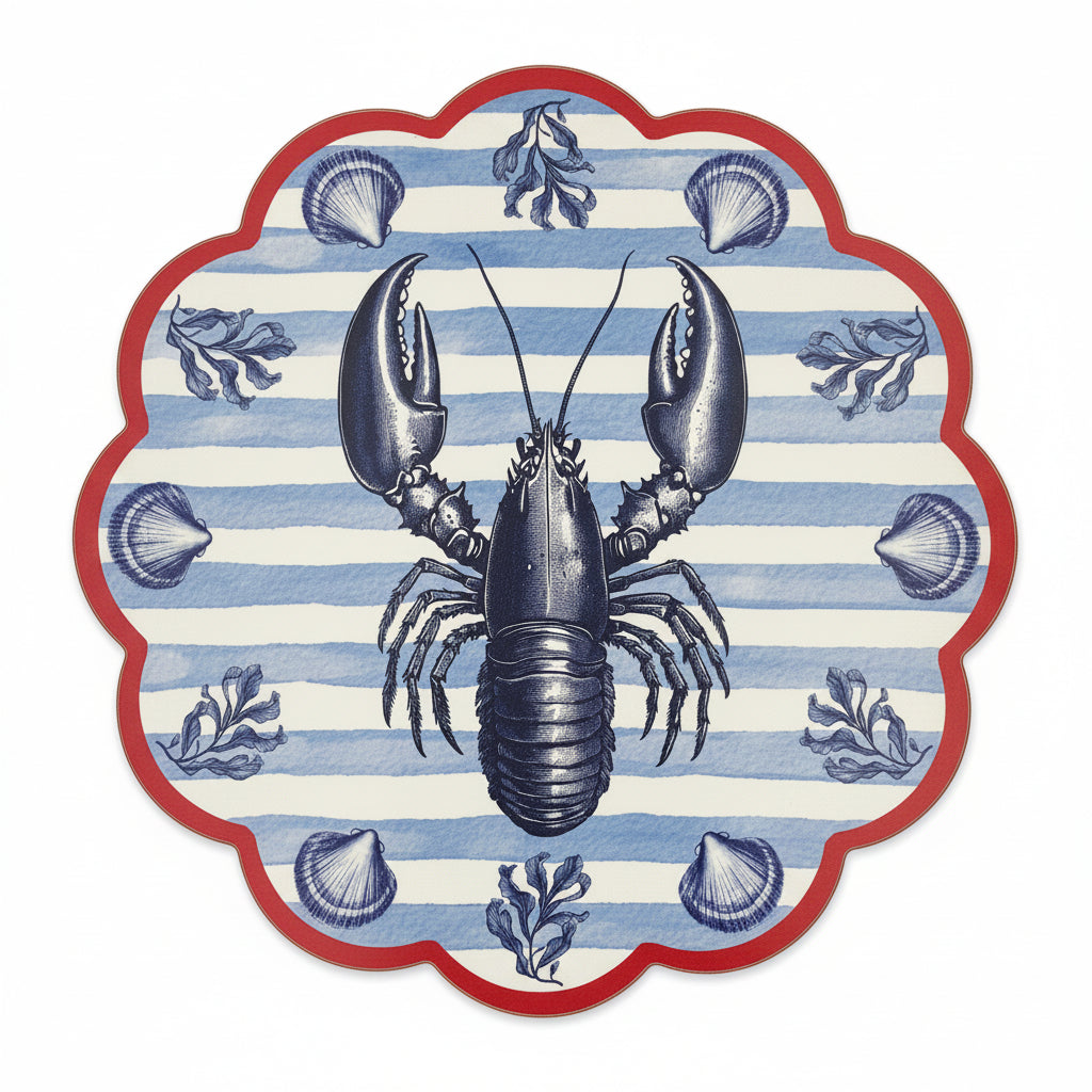 Samples Blue striped with red pattern coastal scalloped printed placemats. X 3