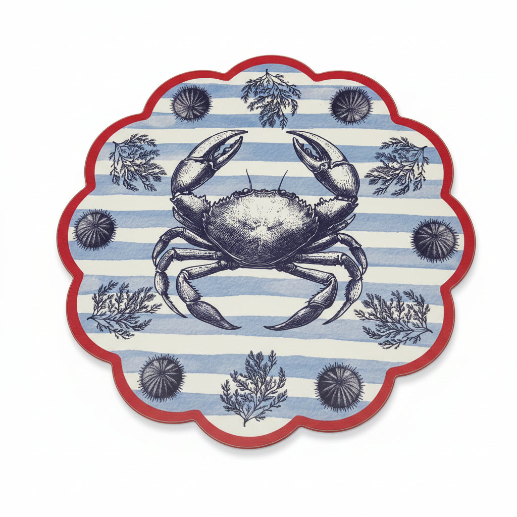 Samples Blue striped with red pattern coastal scalloped printed placemats. X 3