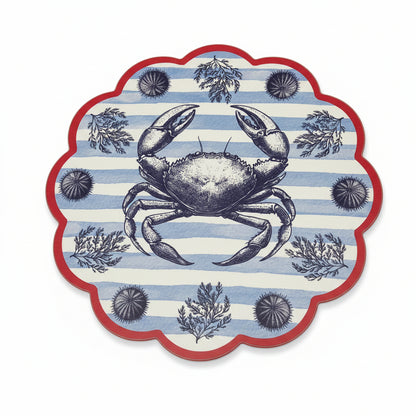 Samples Blue striped with red pattern coastal scalloped printed placemats. X 3
