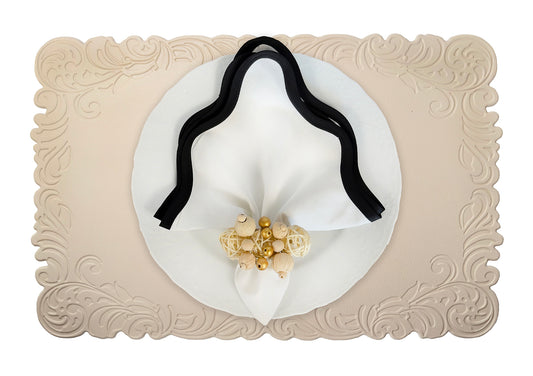 Cream Embossed Faux Leather Rectangle Placemat, Set of 4