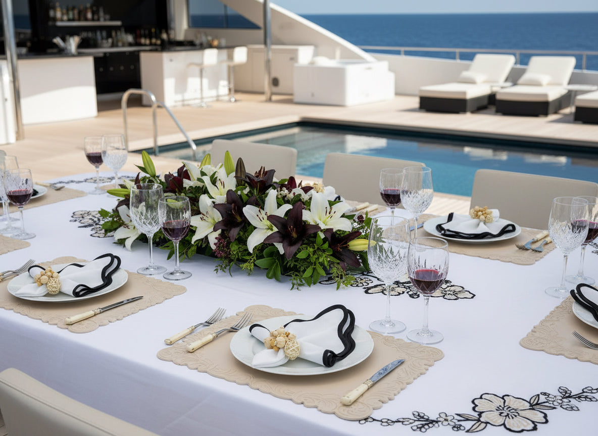 Cream Embossed Faux Leather Rectangle Placemat, Set of 4