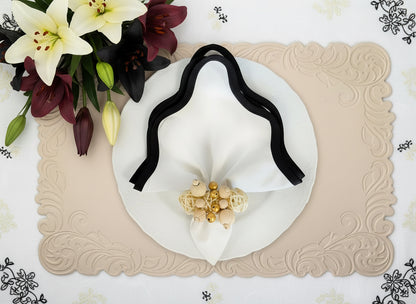 Cream Embossed Faux Leather Rectangle Placemat, Set of 4