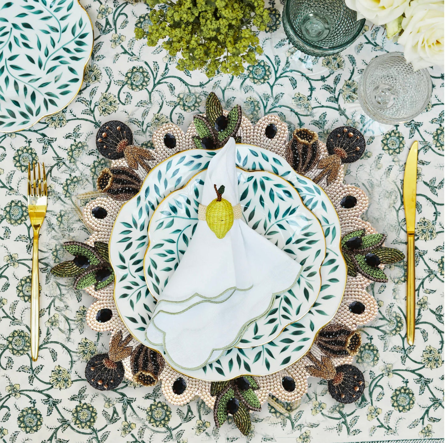 Olive Beaded placemat, Set of 2