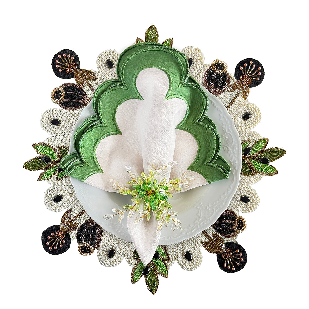 Olive Beaded placemat, Set of 2