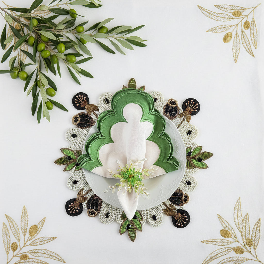 Olive Beaded placemat, Set of 2