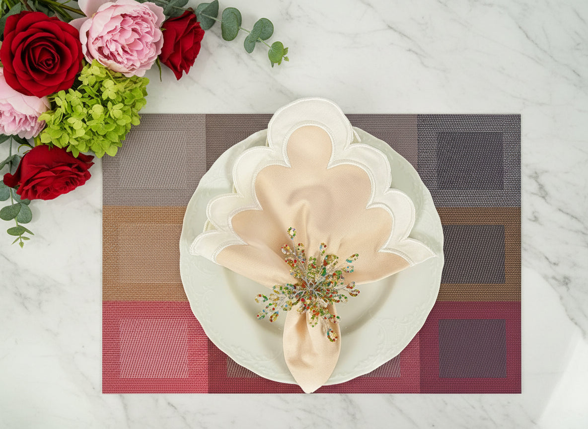 Red Squares Rectangle Woven Placemat in Red Gradient, Set of 4