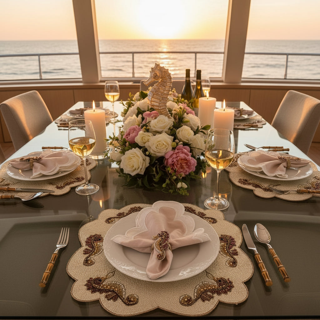 Seahorses Beaded Placemat , Set of 2