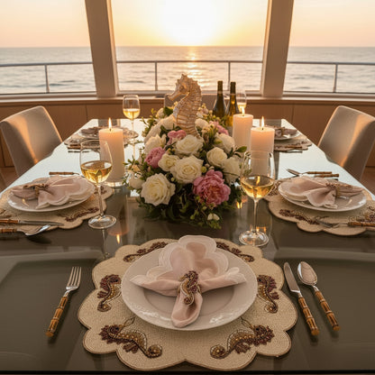 Seahorses Beaded Placemat , Set of 2