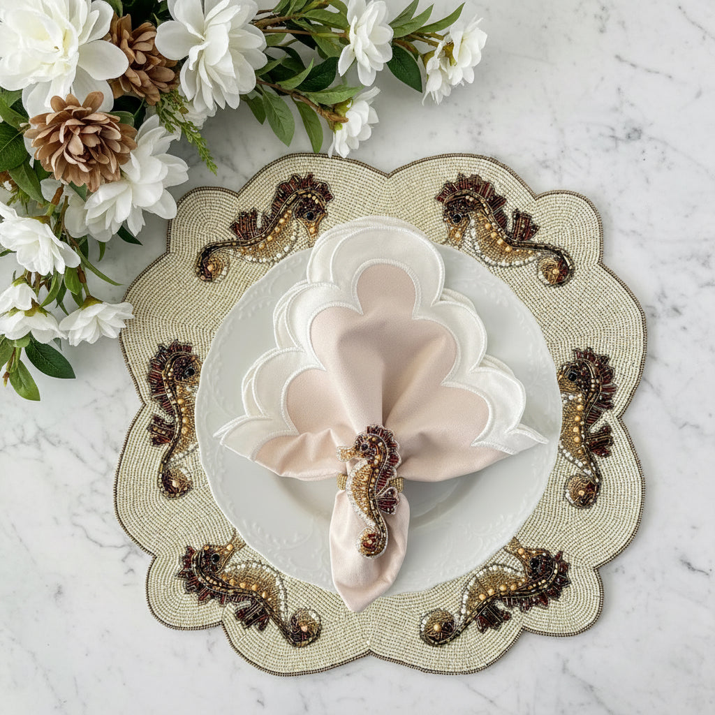 Seahorses Beaded Placemat , Set of 2