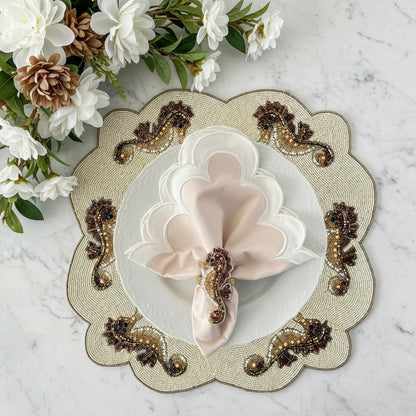 Seahorses Beaded Placemat , Set of 2