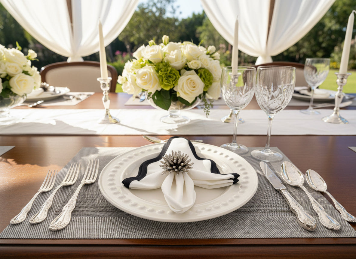 Silver Border pattern Rectangle Placemat, Set of 4