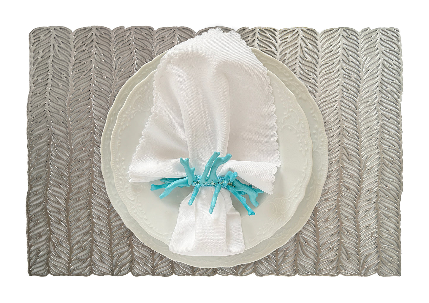 Silver Metallic Leaves cut out Rectangle Placemat, Set of 4