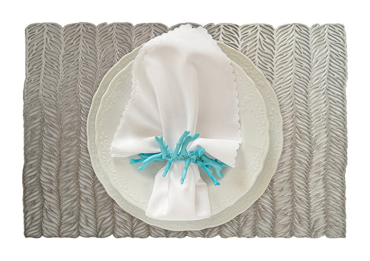 Silver Metallic Leaves cut out Rectangle Placemat, Set of 4