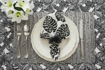 Silver Metallic Leaves cut out Rectangle Placemat, Set of 4