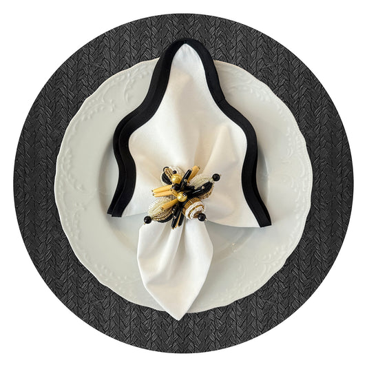 Wheat Round Placemat in Black, Set of 4