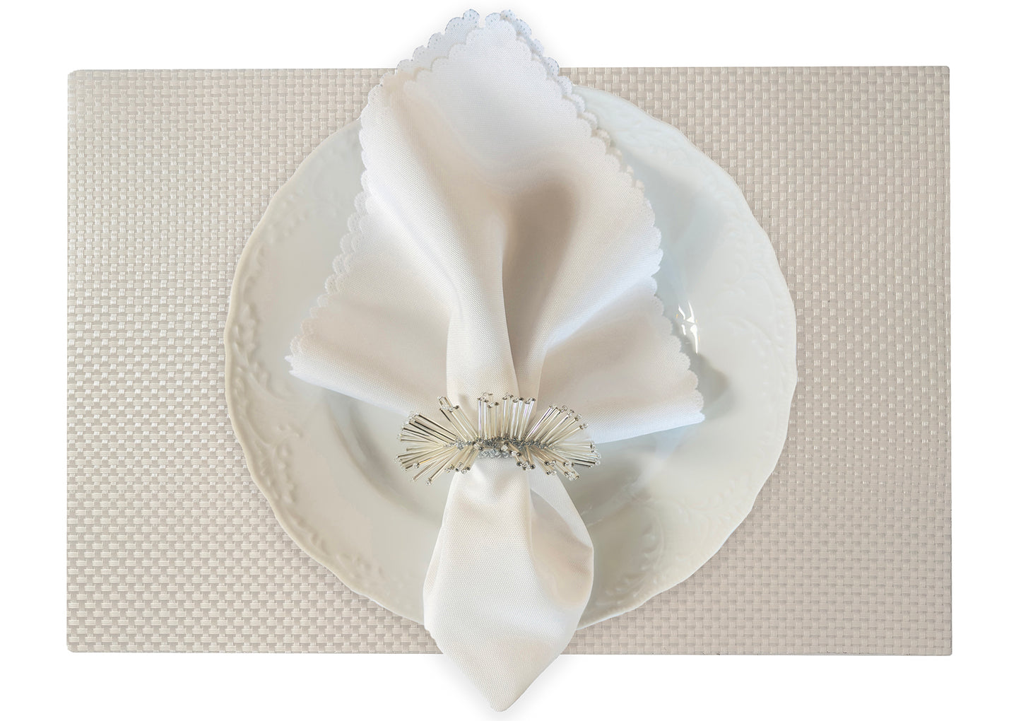 White Small weave Rectangle Placemat, Set of 4