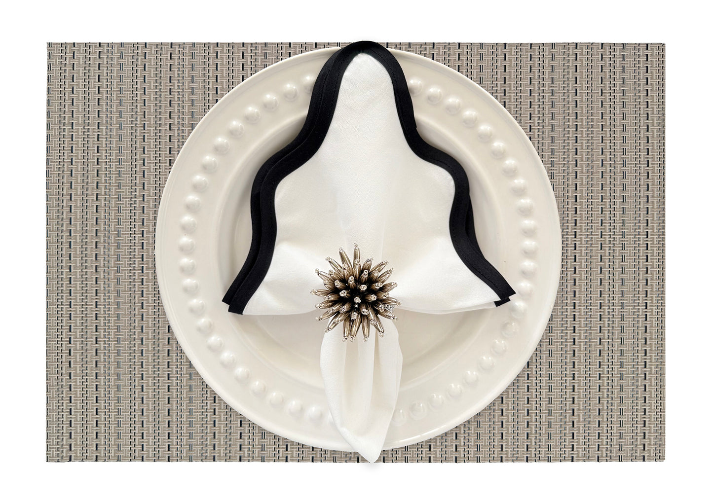 White & Black striped weaved Rectangle Placemat, Set of 4