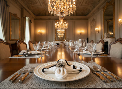 White & Black striped weaved Rectangle Placemat, Set of 4