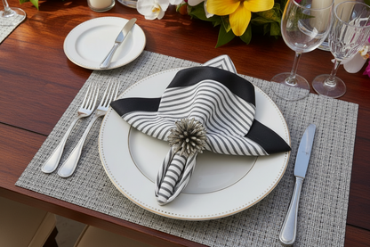 White & Black striped weaved Rectangle Placemat, Set of 4