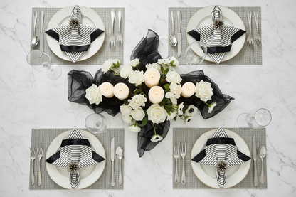 White & Black striped weaved Rectangle Placemat, Set of 4