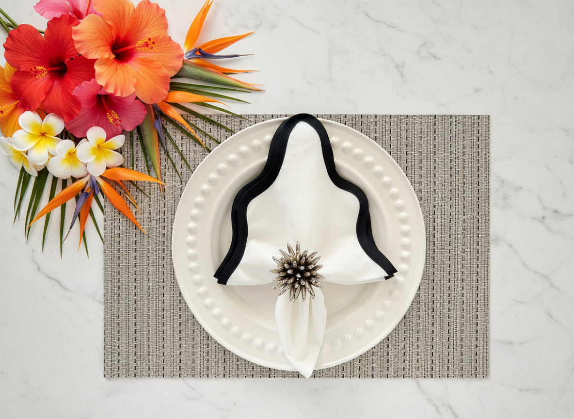 White & Black striped weaved Rectangle Placemat, Set of 4