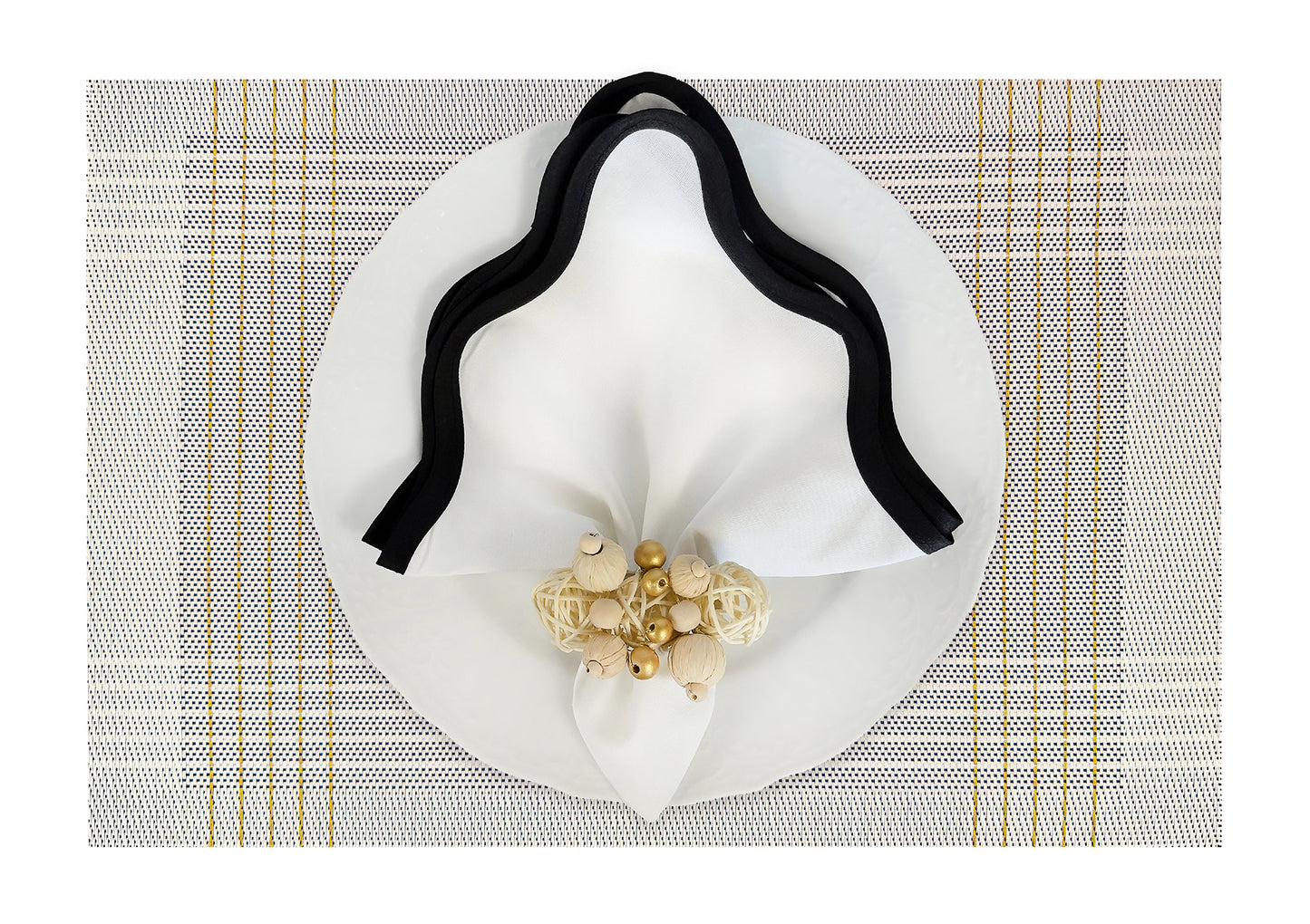 White and Gold stripe Rectangle Placemat, Set of 4