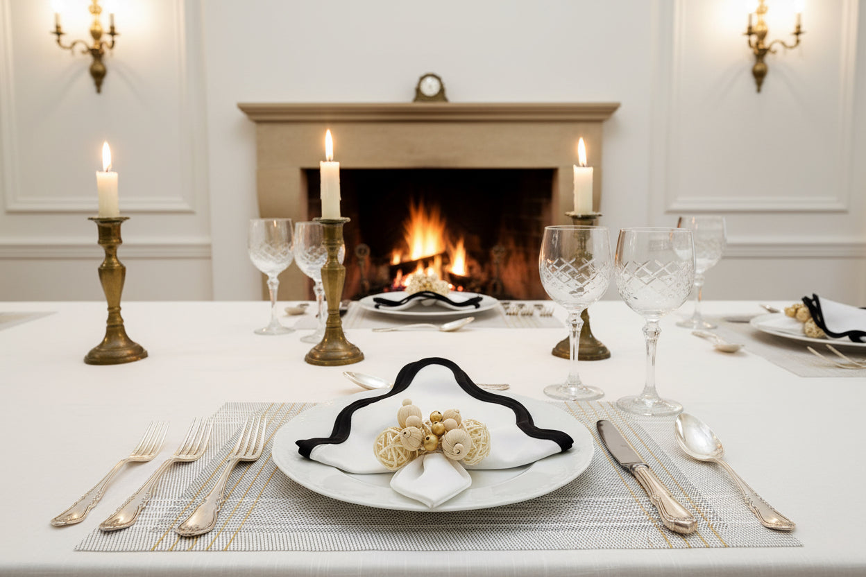 White and Gold stripe Rectangle Placemat, Set of 4