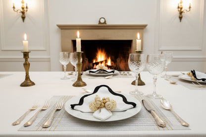 White and Gold stripe Rectangle Placemat, Set of 4