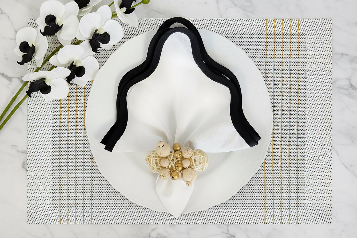 White and Gold stripe Rectangle Placemat, Set of 4