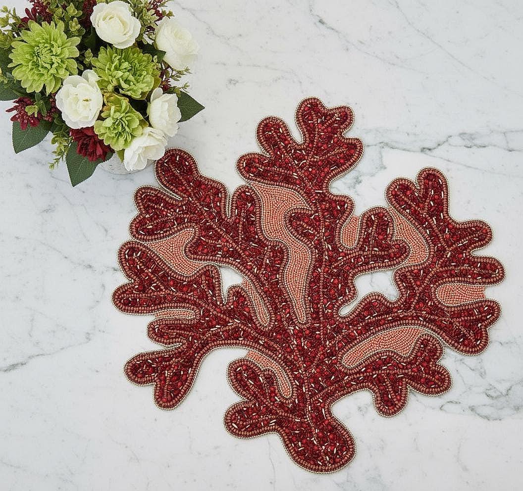 Coral Beaded Placemat, Set of 2