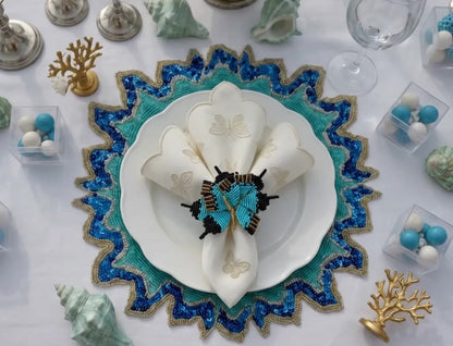 The Blue Lagoon Beaded placemat, Set of 2
