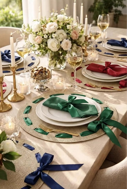 Bow Beaded placemat with Interchangeable Ribbons in Ivory, 1 piece