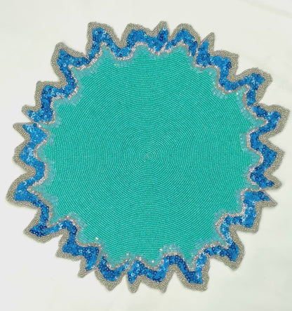 The Blue Lagoon Beaded placemat, Set of 2