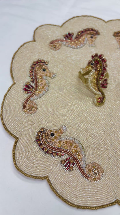 Seahorses Beaded Placemat , 1 piece